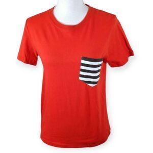 FOREVER 21 RED T-SHIRT W/STRIPE POCKET SZ.S EUC.